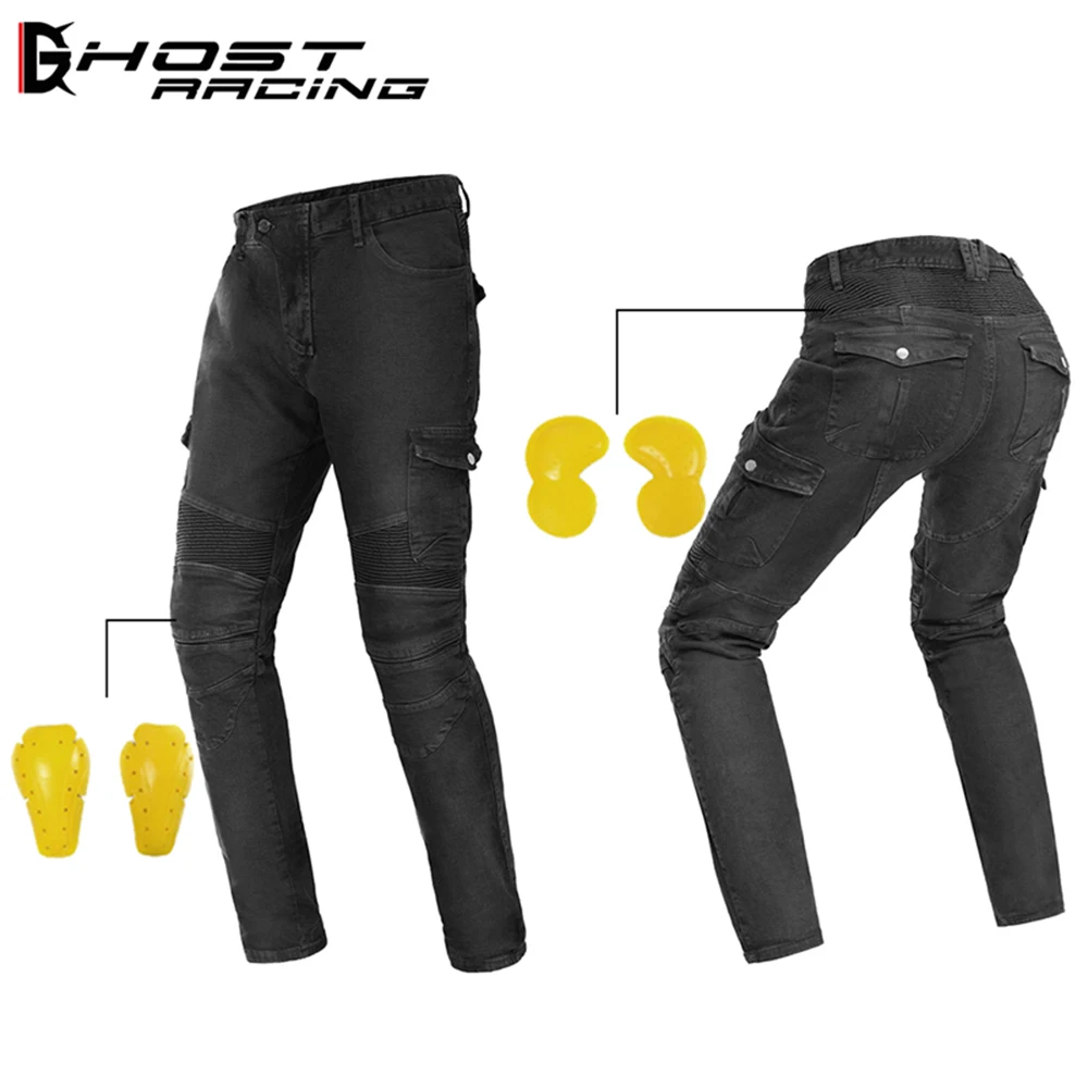 

GHOST RACING Motorcycle Riding Jeans With Armor Knee Hip Pads Motocross Racing Pants Motorbike Cycling Trousers Protective Pants