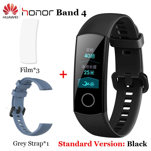 3Flim n Grey Strap Умный Браслет huawei Honor Band 4 5 Amoled, цветной сенсорный экран 0,95 дюйма, для плавания, для обнаружения сердечного ритма, сна - Color: 3Flim n Grey Strap