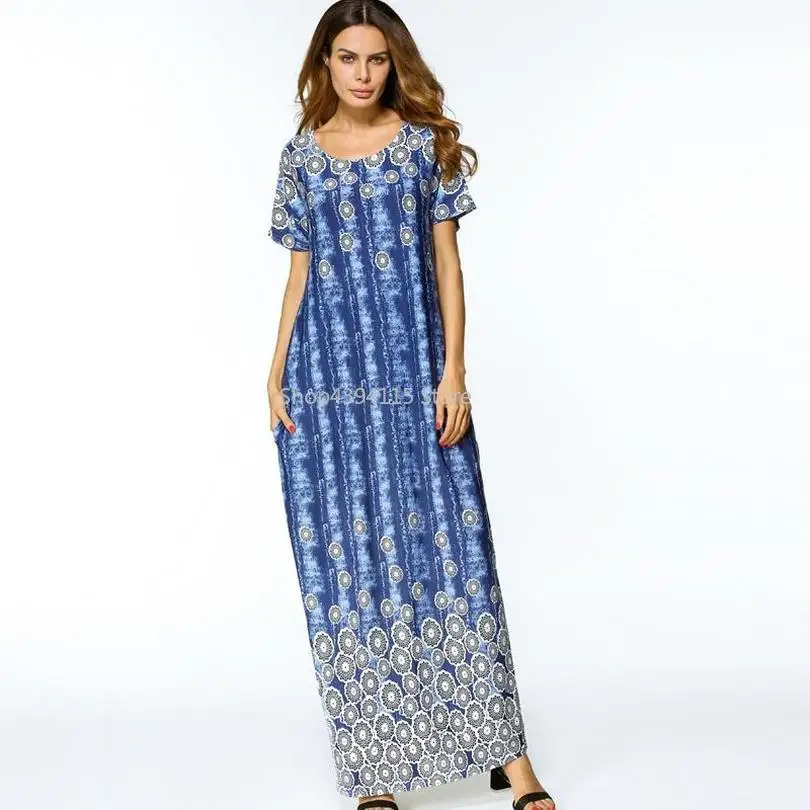 Дубайский мусульманский женский короткий рукав длинное платье макси Летний
