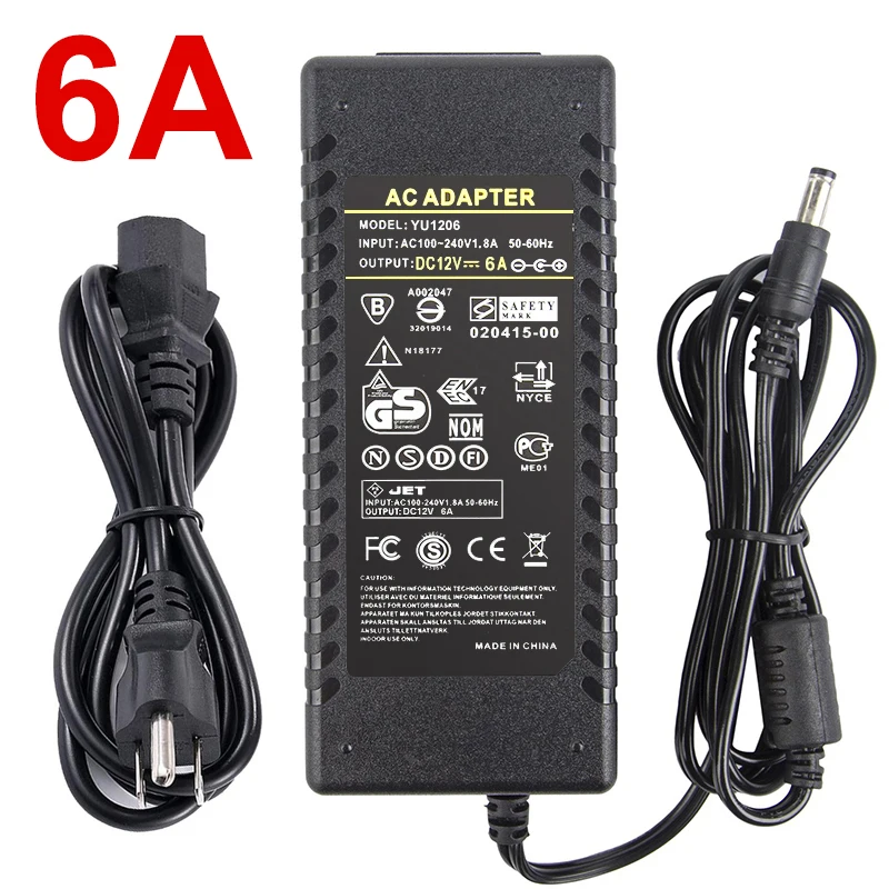 6A 12 В блок питания DC12V блок 1A 2A 3A 5A 6A 8A 10A трансформатор AC 110 В 220 В 220 В к DC 12 Вольт 12 В Светодиодный драйвер для светодиодной ленты - Цвет: 6A