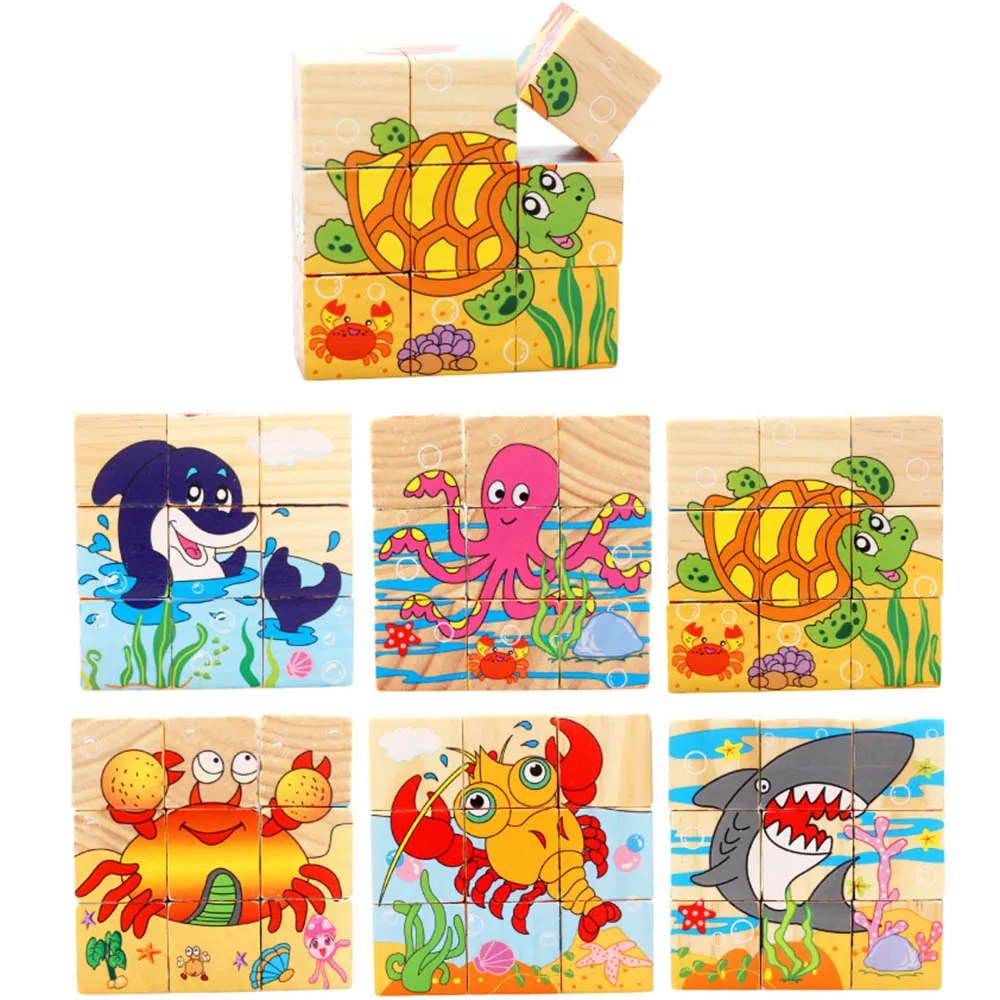 6 шт./компл. деревянная мультяшная игрушка головоломка с животными сторон