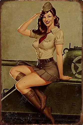 

Retro Photo of Hot Conscription Girl During The Second World War Military Sign, Military Fan Gift Home Bar Pub Decorative