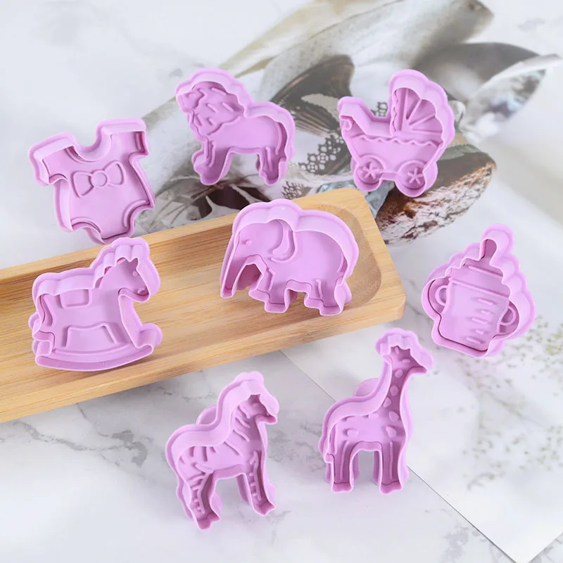 4Pcs Lion Giraffe Zebra Elephant Animal Fondant Cake Mold Biscuit Cookie Plunger Cutters Sugarcraft Baby Shower Cake Decor Tool
