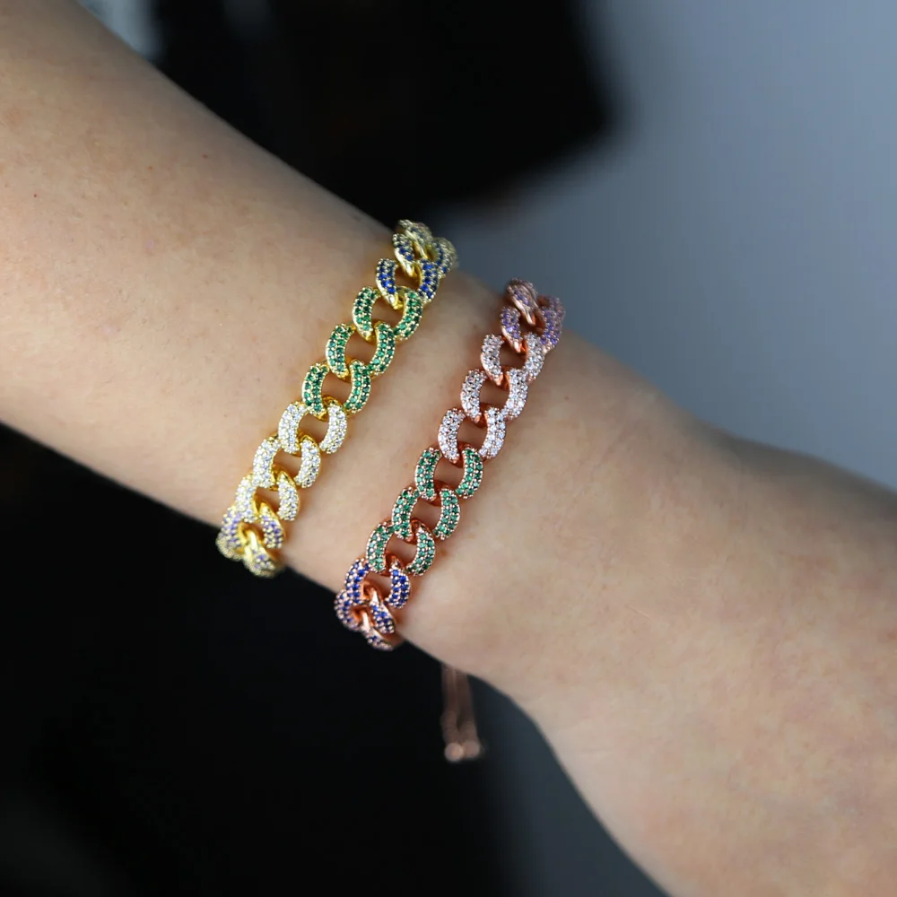 Отрегулируйте ползунок коробка цепи золото розовое 2 цвета micro pave Радуга cz Майами