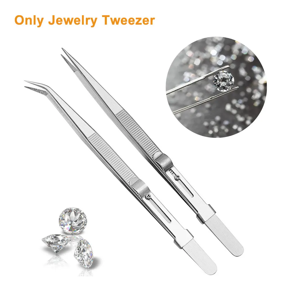 

2pcs/pack Soldering Multi Purpose Repairing Stainless Steel Diamond Laboratory Jewelry Tweezer Locking Electronics Anti Static