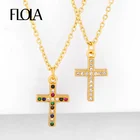 FLOLA радужные ожерелья с крестом для женщин Золотые заполненные хрустальные ожерелья кулон многоцветный CZ цирконий христианские ювелирные изделия nkeq43
