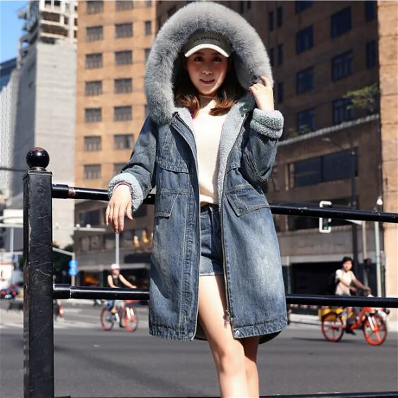 Новое высококачественное джинсовое пальто женское зимнее толстое теплое из