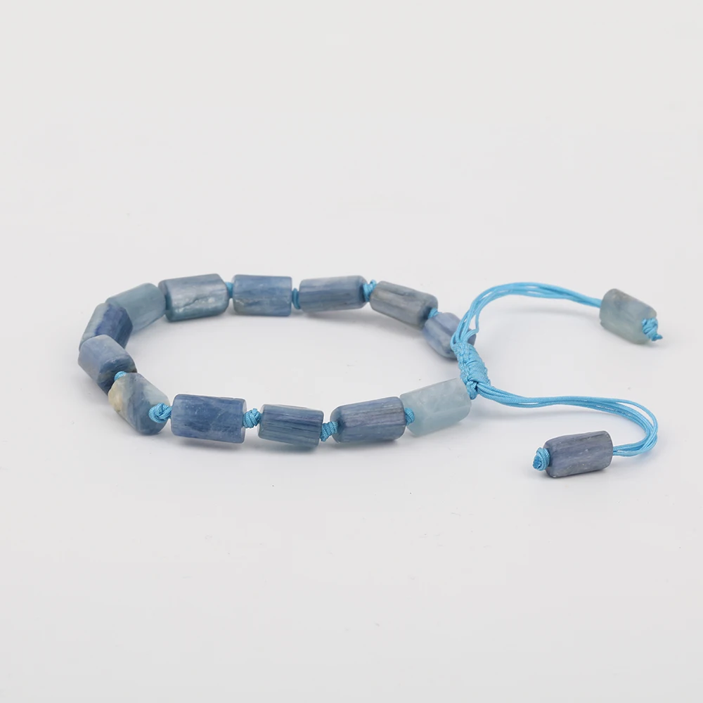

10Pcs/Lot Natural Blue Kyanite Nugget Stone Beads Cord Knotted Braided Adjustable Bracelet Women Bohemia Jewelry N0440JBBD.E