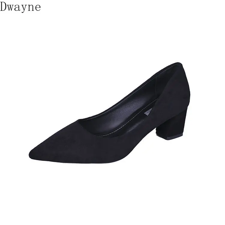 2019 New Korean Pointed Suede Single Shoes Square Heel High Heels Professional Work Sexy Elegant Womens Party Pumps | Обувь
