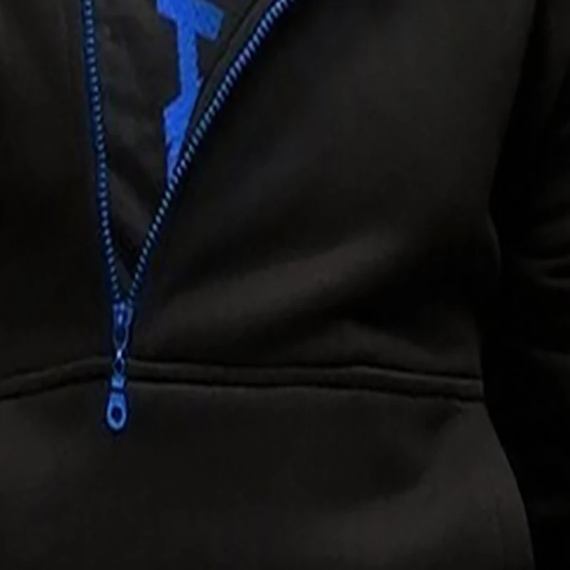 

Men's Headset with Side Zipper Contrast Color Hooded Sweatshirt Set