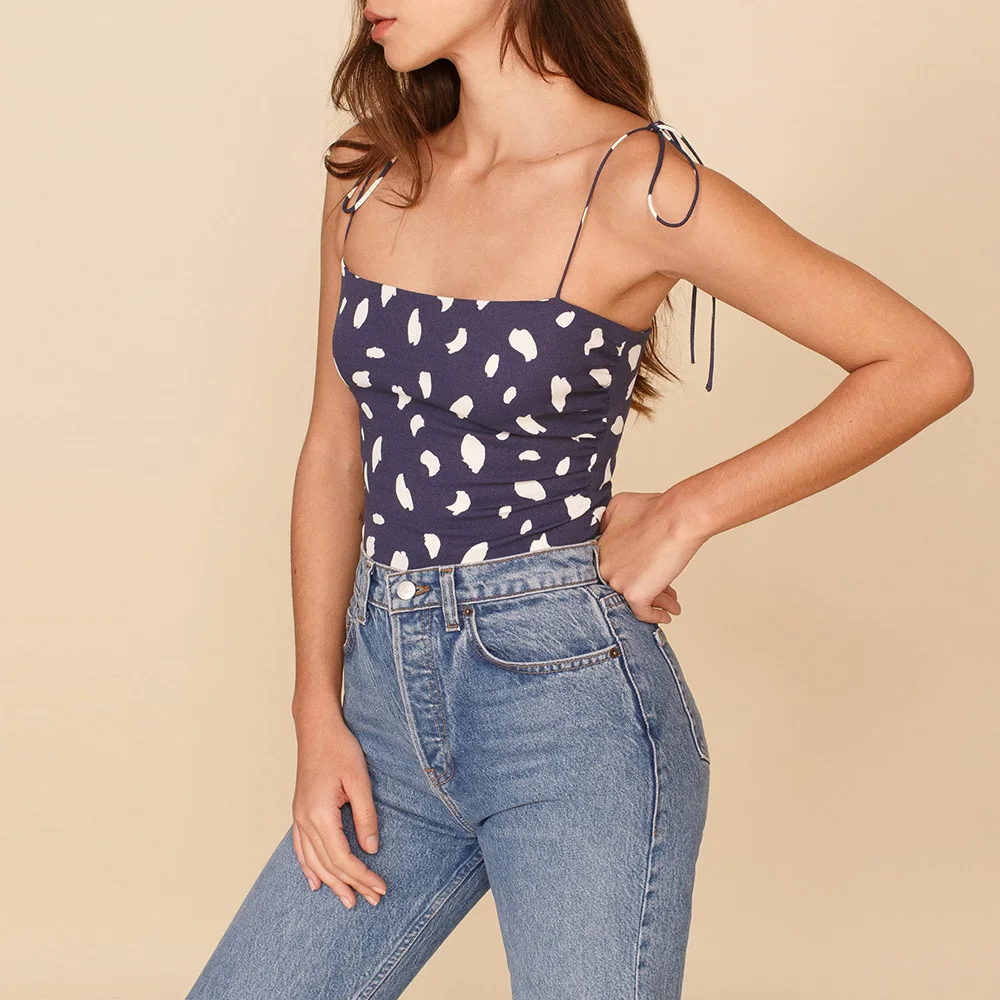 

Cami Tops Women 2021 Fashion Elegant Vintage Printed Tie Spaghetti Strap Summer Crop Top Back Smocked Fitted Cropped Camisole