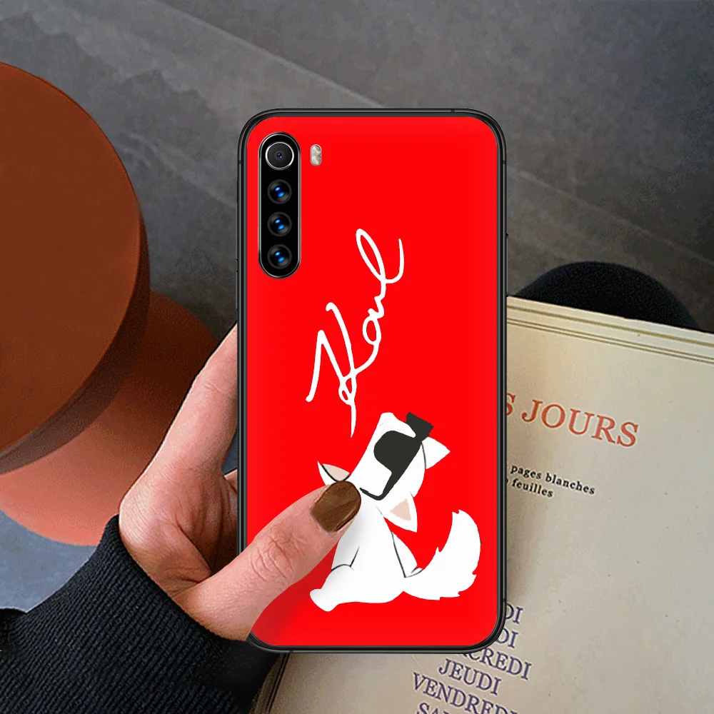 

Famous designer KARLs Phone Case For Xiaomi Redmi Note 7 8 8T 9 9S 4X 7 7A 9A K30 Pro Ultra black Cover Soft Back Silicone Etui