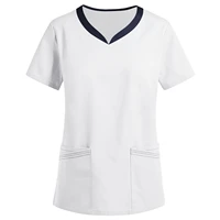patchwork solid nursing uniform v neck hospital staff scrubs tops female dental clinic supplies with pocket women shirt a50