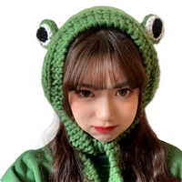 winter hat for women girls frog hat cute skullies knitted caps solid color keep warm beanie hats soft cartoon headdress cap