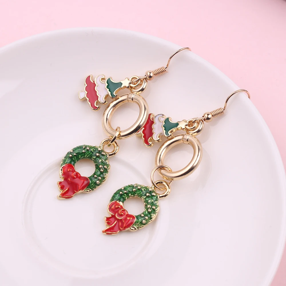 Креативные серьги в виде рождественской елки круглые с подвесками дизайнерские