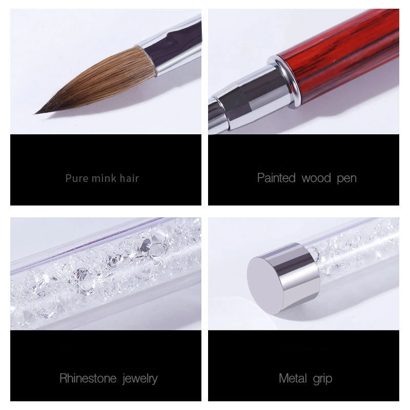 

1 Pcs Nail Brush Mink Crystal Pen Siberian pure mink Hair Acrylic Round Nail Brush Size 4/6/8/10/12/14