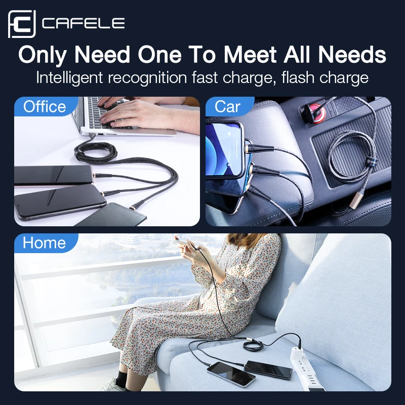Cafele 3 in 1 USB Cable PD Cable For iPhone 11 12 Pro Max X XR XS Type-c Charging Cable For Huawei Xiaomi Samsung Micro Cable