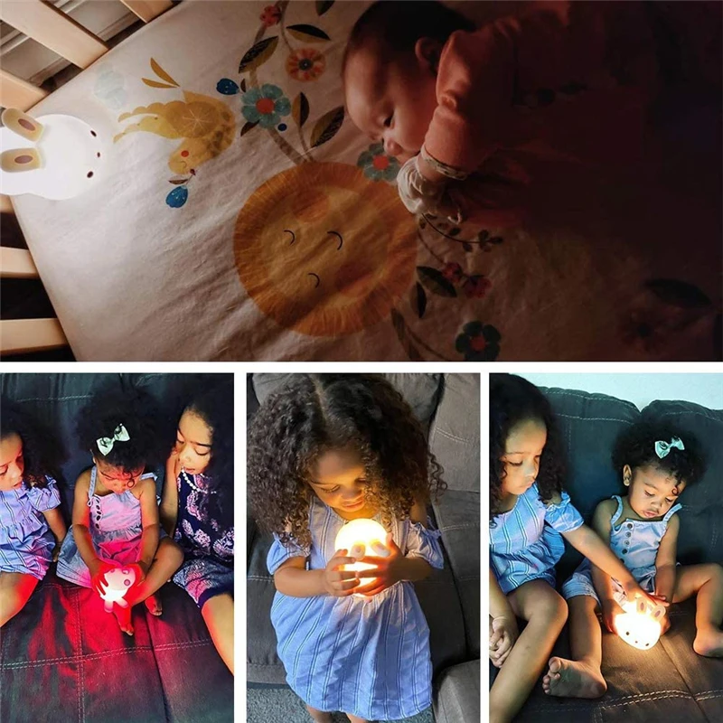 

Silicone Rabbit Night Light Rechargeable Infant or Toddler Cool Color Changing Bright Nightlight Lamp