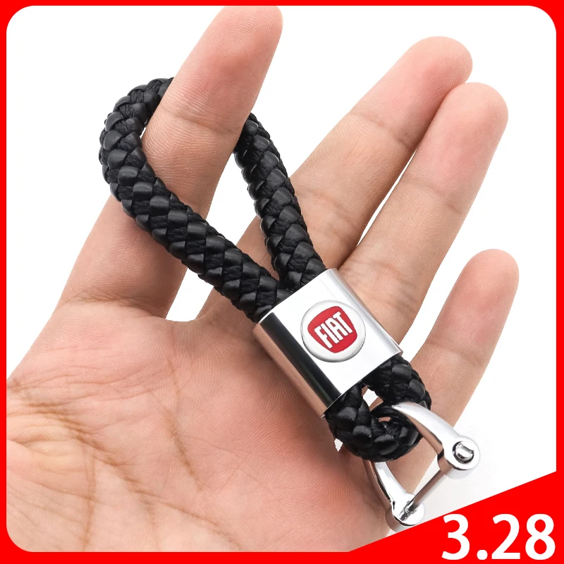 

Car logo keychain braided rope metal car key business pendant for FIAT- Panda Bravo Punto Linea Croma 500 595 Ducato Tipo