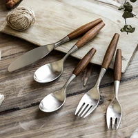 super quality 1 5pcs 304 stainless steel western cutlery set wooden handle dinner fork knife matte flatware dinnerware tableware