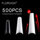 FlorVida 500 шт. комплект XXL длинные шпильки Ложные ногти кончики для французского маникюра стиль поддельные полуизогнутые прозрачные пластиковые для искусства профессиональных поставщиков