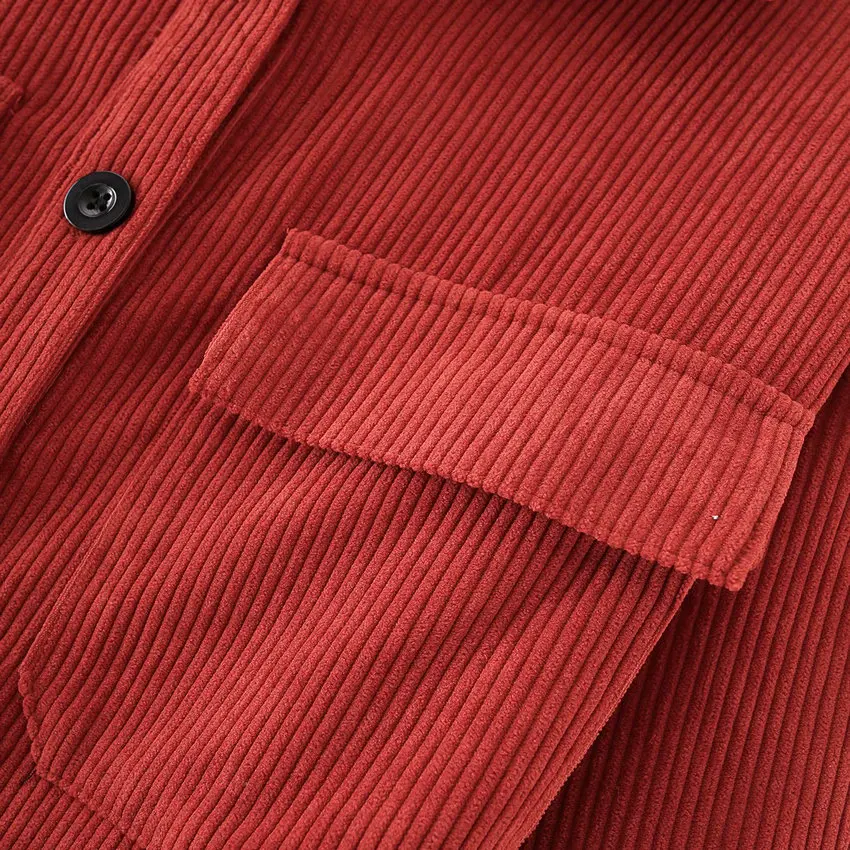 

Spring Women Red Corduroy Jumpsuit With Belt And Breast Welt Pocket Design One Piece Overalls For Lady Fashion Clothing 2021 New