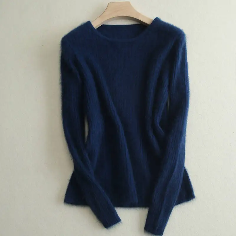 Sea blue Loose Sweater Women Hot Sale Soft Jumpers Mink Cashmere Knitted New O-Neck Standard Clothes Ladies Pullovers - Цвет: Sea blue