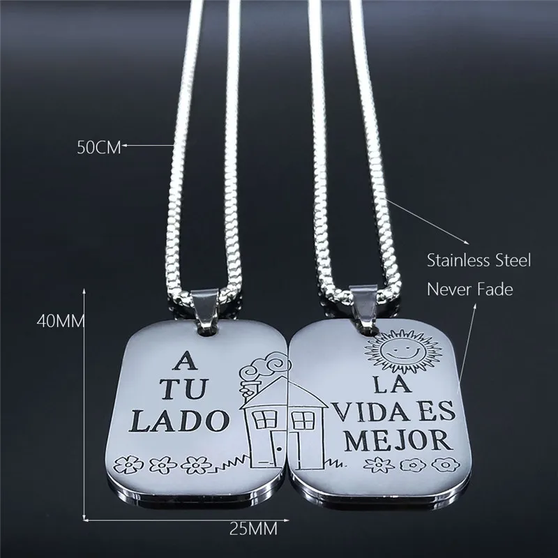 

2021 A TU LADO LA VIDA ES MEJOR Family Stainless Steel Chain Necklace for Women/Men Silver Color Necklace N868S01 N869S01