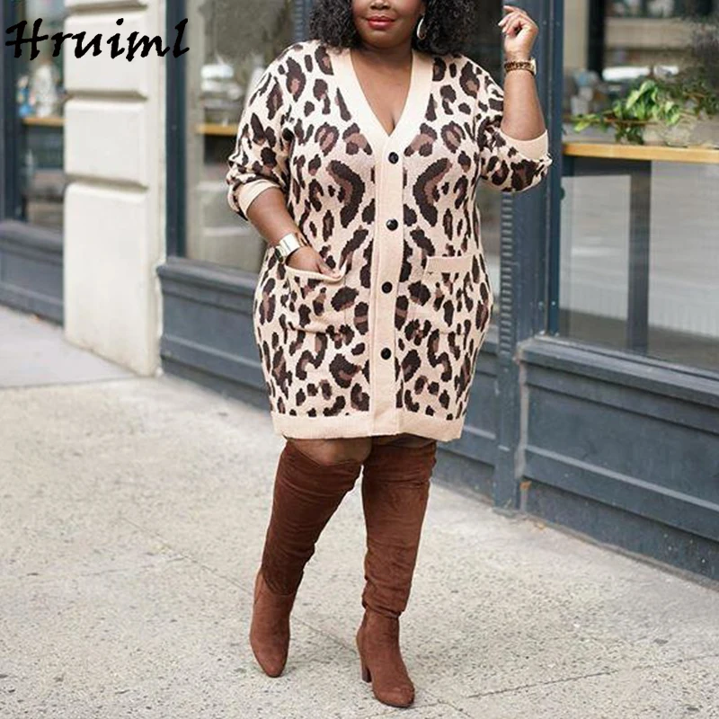 

Sweater Dress Women Leopard Casual Loose Slim Fashion Dress for Women Hot Sale Pocket Button Long Sleeve Plus Size Vestiti Donna
