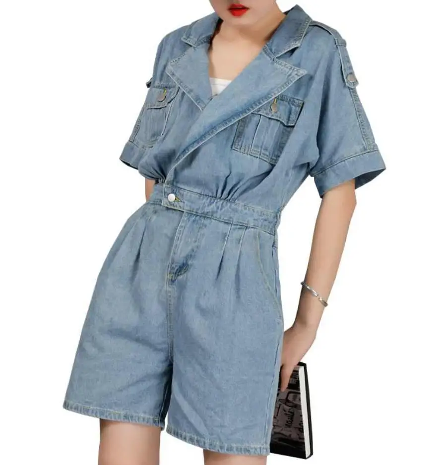 Джинсовые комбинезоны для женщин джинсовые шорты с коротким рукавом в стиле