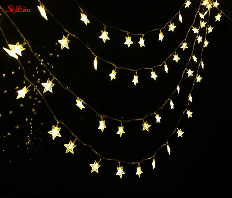 Светящаяся гирлянда со звездами мерцающие гирлянды на батарейках