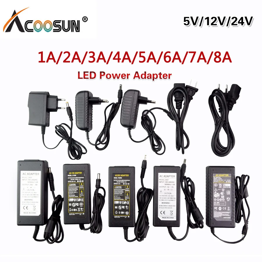 Питание 12 V 24V 5V AC 110V 220V адаптер питания вольт 1A 2A 3A 4A 5A 6A 7A 8A формата EU вилка US для