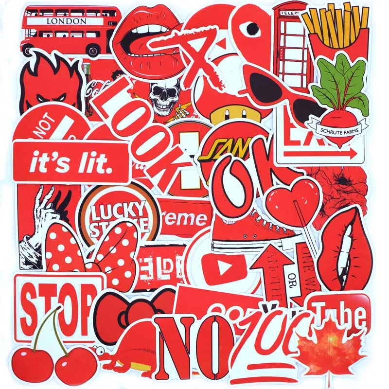 50 Red Sticker 50 шт. красный бренд крутой модный стикер пакет для детей скейтборд ноутбук телефон Дорожный чемодан Водонепроницаемый Стикер s - Цвет: 50 Red Sticker