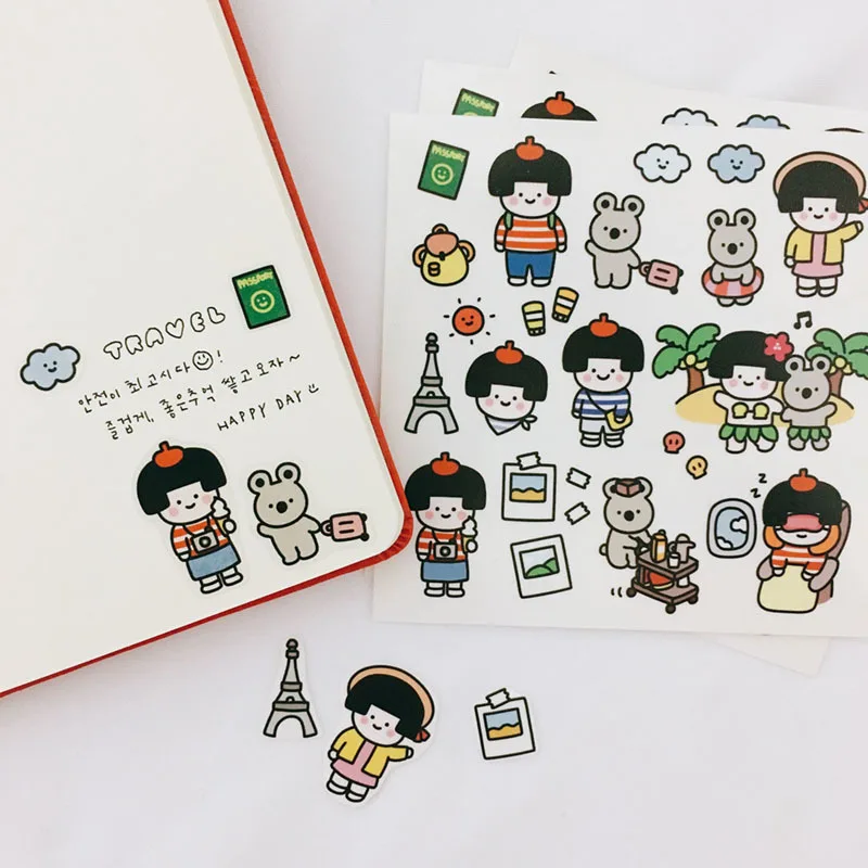 

Ins Hot Cartoon Vacation Party PVC Stickers Seal Sticker Color Hand Account Decoration Wall Stickers Korean Campus Stationery