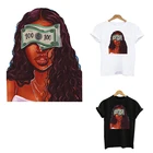 Черные нашивки для девочек с утюгом для одежды, виниловые термонаклейки сделай сам, аппликации для футболок, денег, красивые нашивки для курток