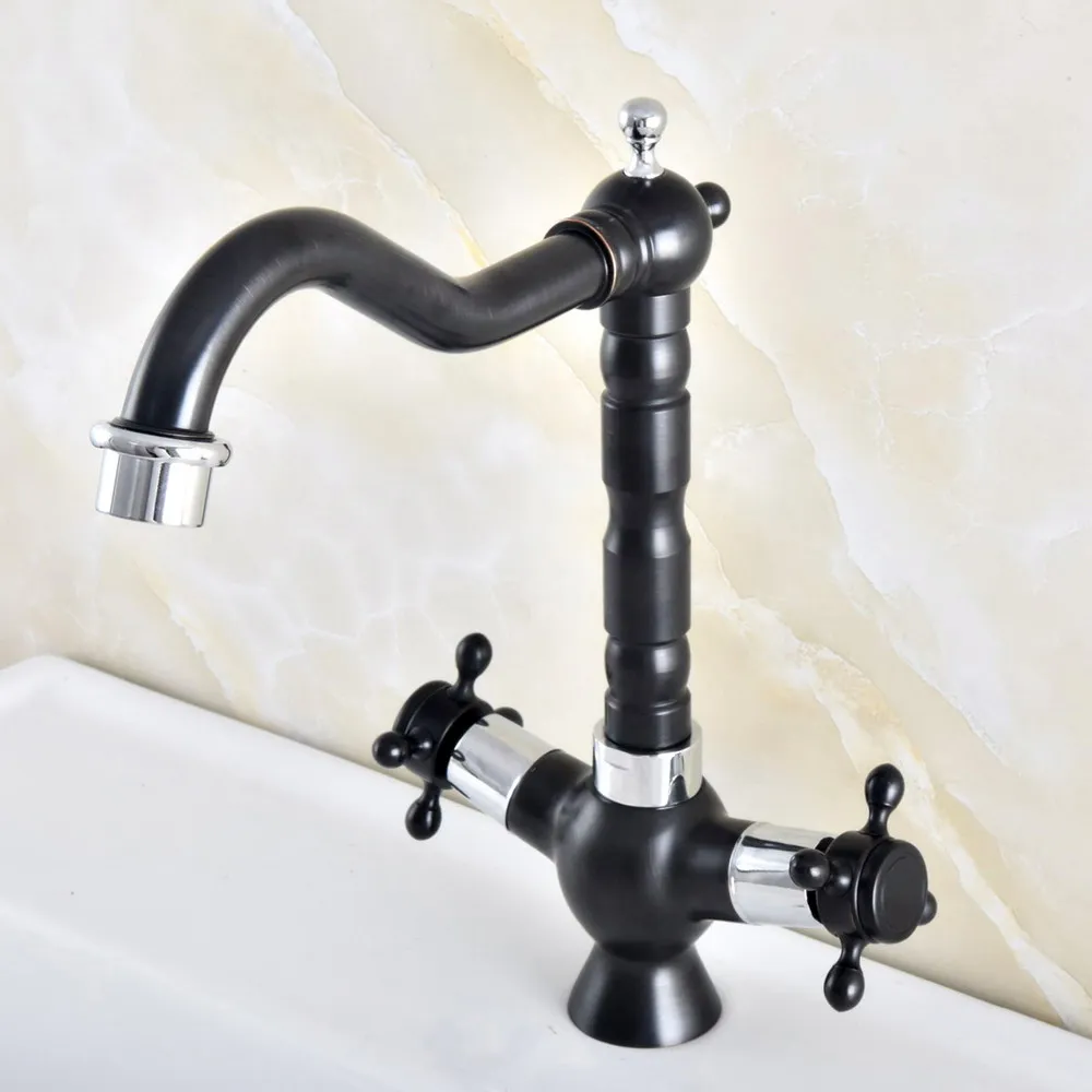 

Black Oil Rubbed Bronze Polished Chrome Brass Kitchen Wet Bar Bathroom Sink Faucet Swivel Spout Mixer Tap Single Hole mnf492