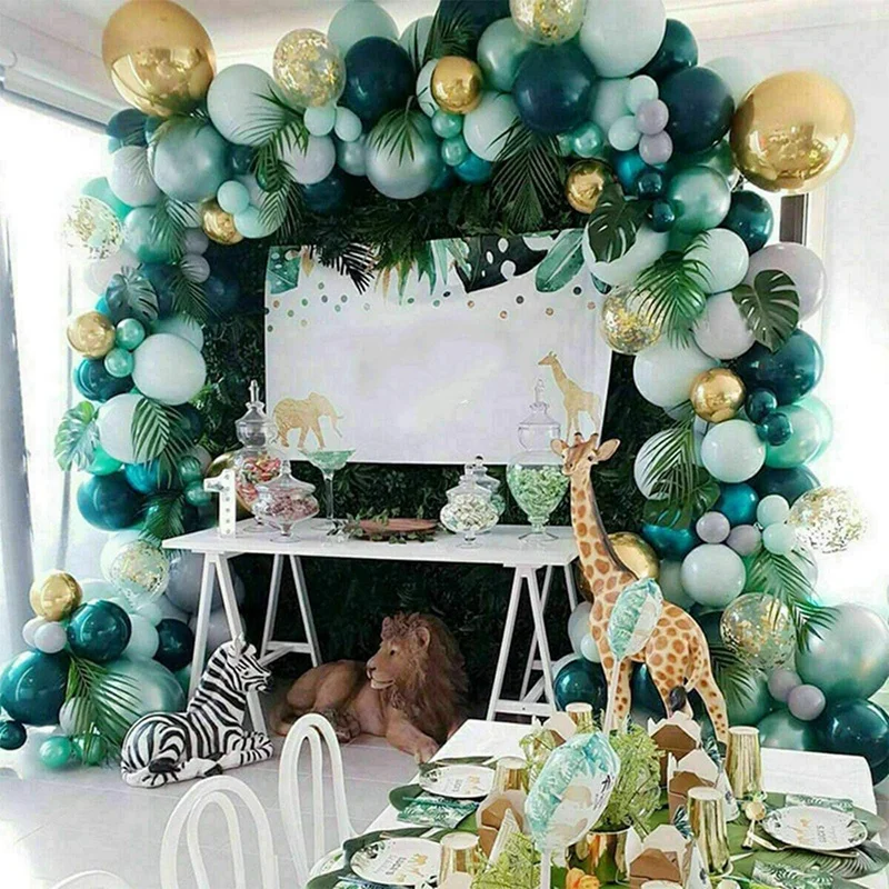Kit de arco de guirnalda de globos verdes, 167 piezas, arco de globo de l&aacute;tex, para fiesta de jungla Safari/fiesta de cumplea&ntilde;os Wild One/Baby Shower-3