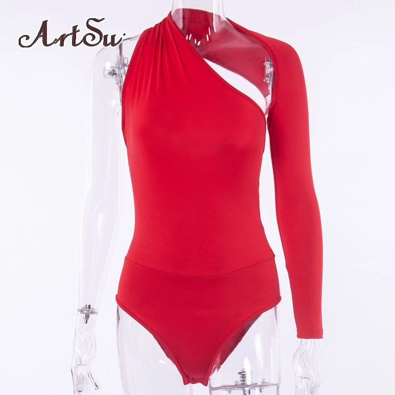 

ArtSu Women Bodysuit Streetwear Sexy One Shoulder Backless Bodycon Female Catsuit Party Bodysuits Romper New Jumpsuit ASJU41267