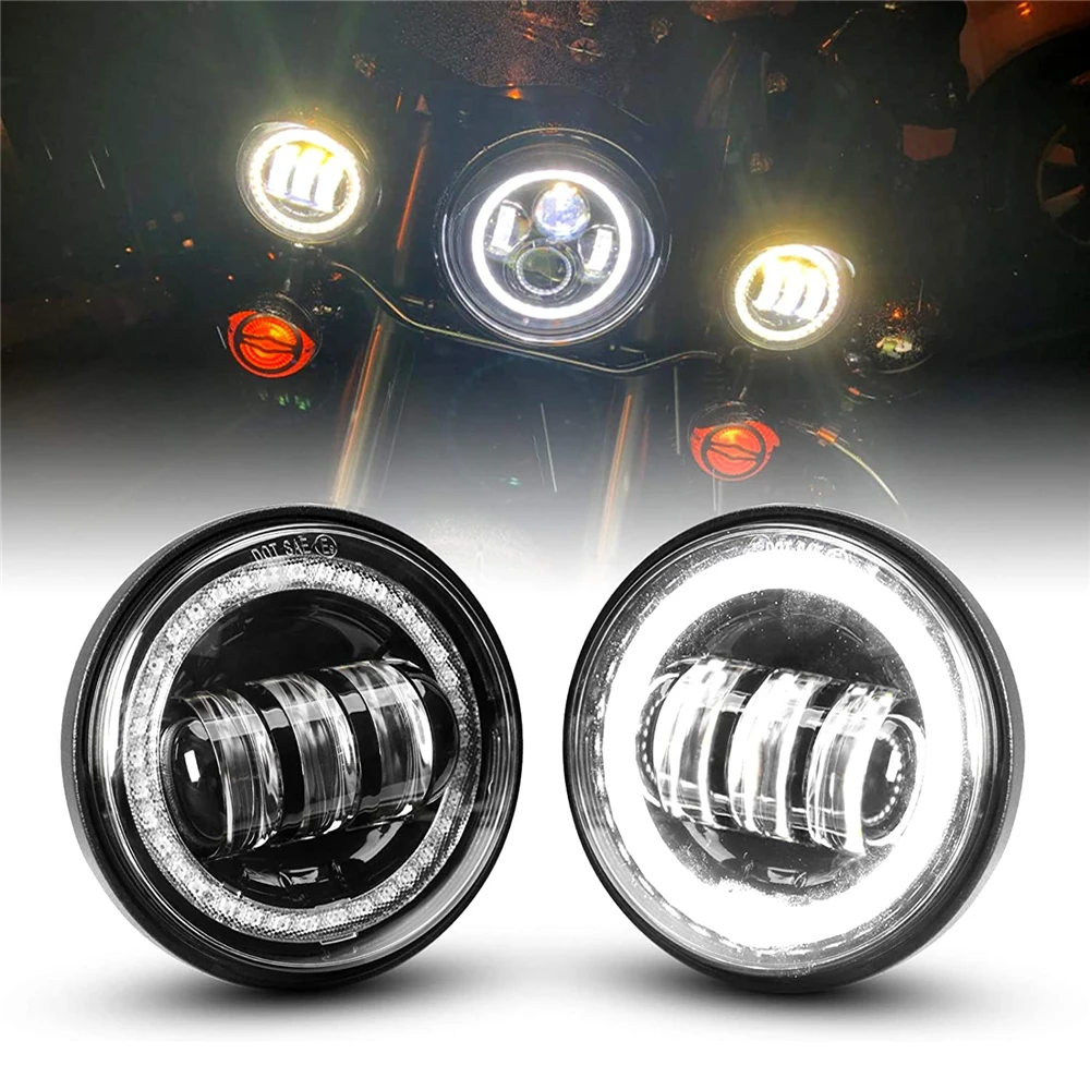 

Chrome Black LED Fog Passing Auxiliary Light 1 Pair 4.5“ 4 1/2 inch Motorcycle for Classic FLHR Road King 4.5Inch LED Fog Light