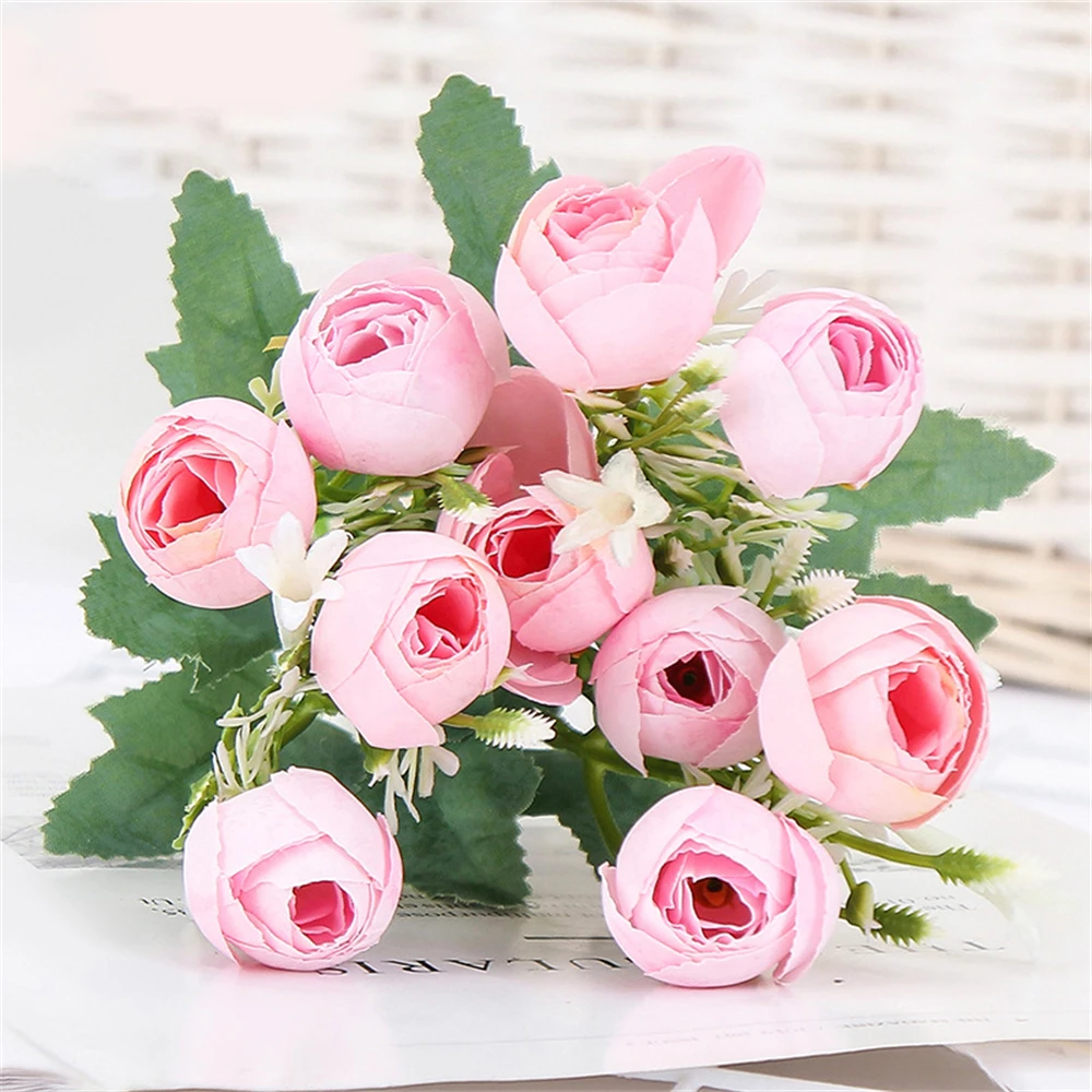 

10 Heads Small Tea Rose Bouquets Artificial Flowers Bouquets Silk Fake Flowers Home Decor Floral Ornaments Wedding Party Decor