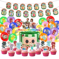 49pcsset cocomelon balloons cartoon cocomelon balloon banner cake topper kids birthday party decorations supplies