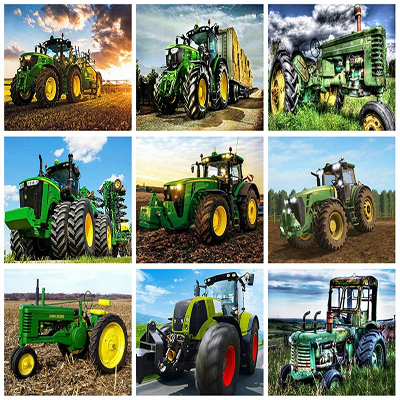 

5D Diy Diamond Painting Green Tractor Truck Train Diamond Cross Stitch Mosaic Square Round Rhinestone Cross Stitch Kit Artwork