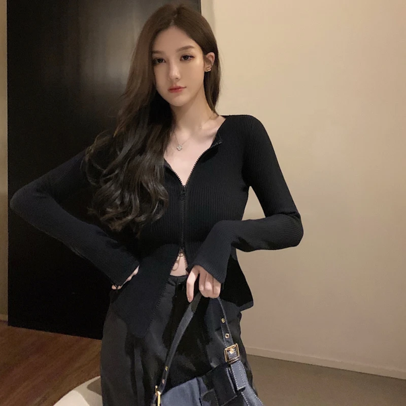 

Women Sexy Zippered Solid Full Sleeved Top Solid Tee Slim Outwear Girls