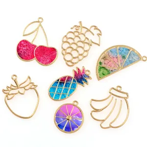 Смешанный Набор из 7 штук, оправа для металлической руды с фруктовым виноградом и оранжевым кристаллом, подвеска с очаровательным безелем, установка кабошона, изготовление ювелирных украшений из УФ-смолы