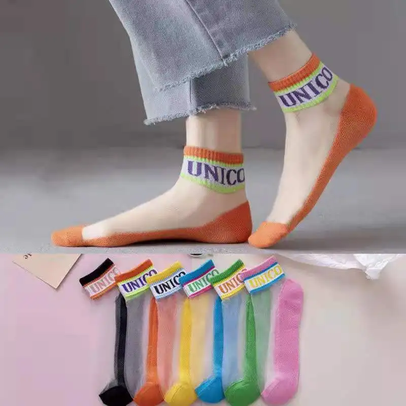 

Short Socks Women Tide Summer Thin Section Breathable Deodorant Boat socks Wild Korean Version of Net Letter Ins Cryst Stocking