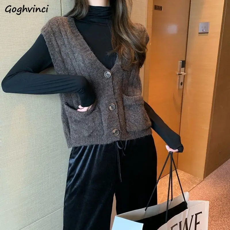 

Трикотажные жилеты Женская Осенняя блузка с v-образным вырезом, корейский стиль элегантные женские офисные свободного кроя, с карманами и п...