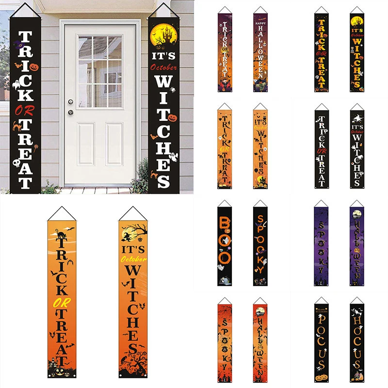 

1 Pair Funny Flag Halloween Letter Trick or Treat Home Door Sign Party Decoration Banner Couplet Home Door Sign Door Curtain