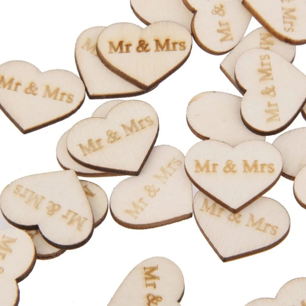 ANGRLY 50 шт. Деревенское деревянное сердце резное с Mr &amp Mrs свадебные украшения