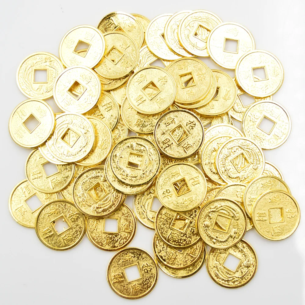 

14/20/28mm Golden Chinese Ancient Feng Shui Lucky Coin Good Fortune Dragons Antique Wealth Money for Home Decor Collection Gift