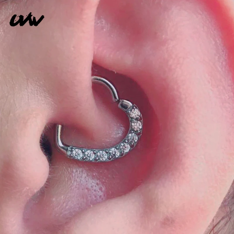 UVW341 1 шт крошечных Прекрасный CZ хрустальное сердце медные серьги Daith спирали